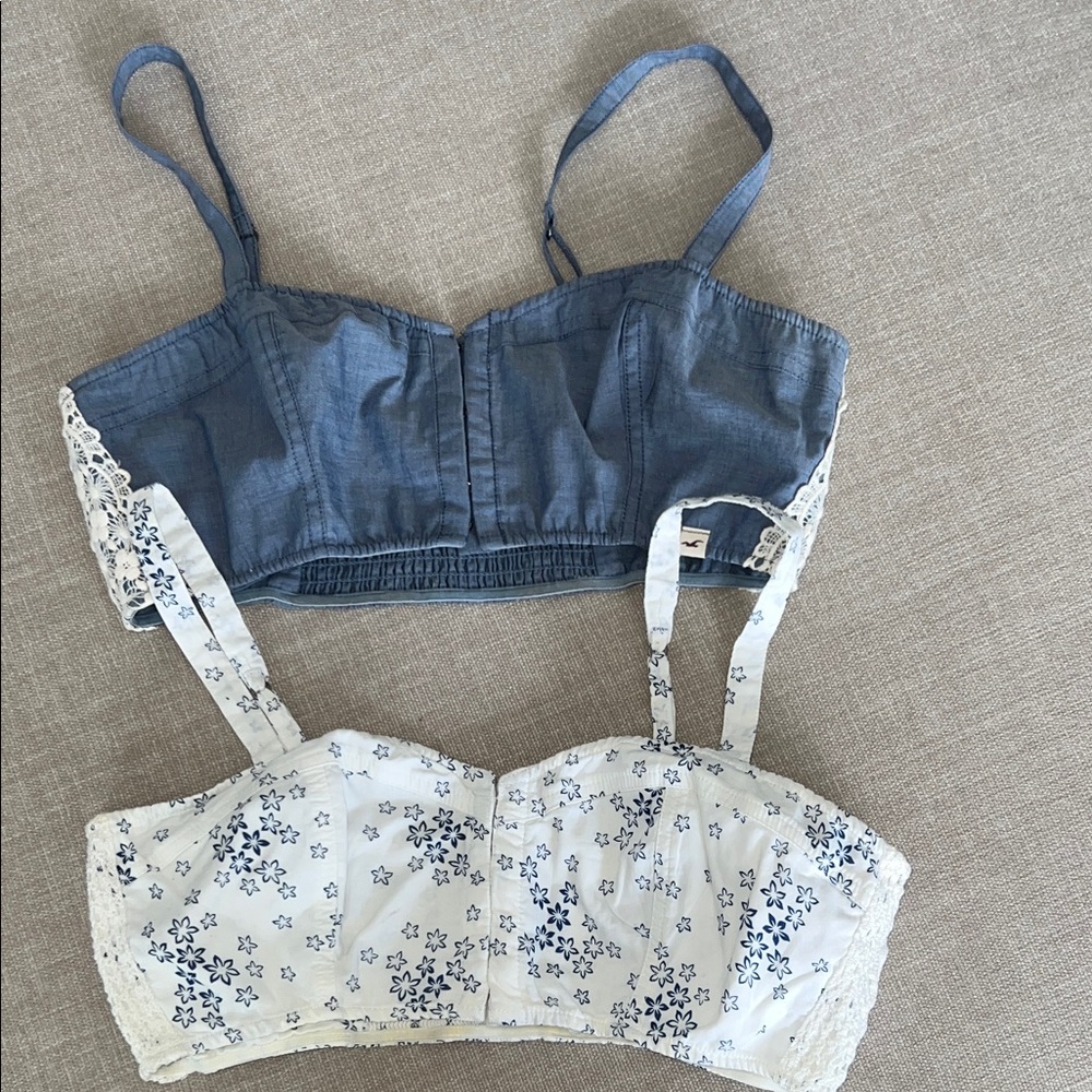 Hollister Denim (like) Blue Bustier and White Floral Bustier Tops